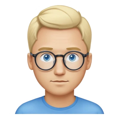Man with blonde ponytail, round glasses and blue eye sticker