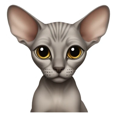 a light gray sphinx cat with a dark muzzle in a soft brown blouse sits sticker