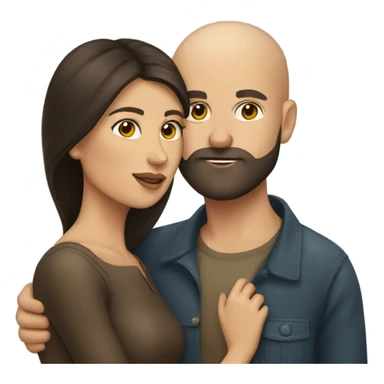 dark brown haired woman kissing bald man with beard sticker
