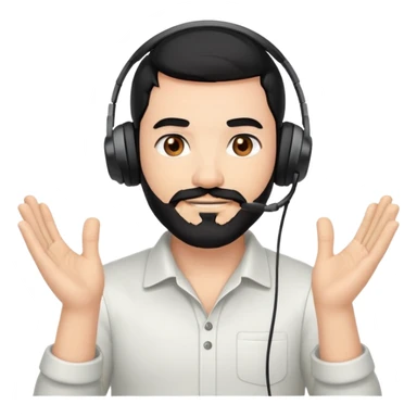 Man with black hair, brown eyes, and black beard wearing gaming headset and applauding sticker