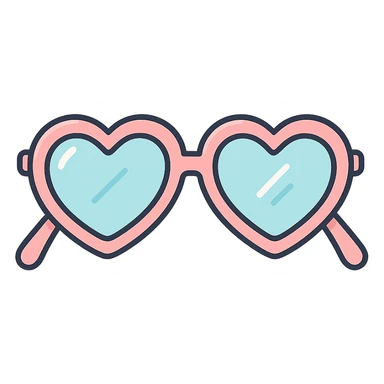 stylish eyeglasses for vision with diopters, heart-shaped frame, front view, vector look with shadows and glare, detailed shading, thin clean outlines, pastel palette, Japanese pop art, sticker look, highly detailed sticker