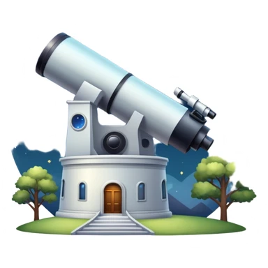 An icon featuring an observatory with a giant telescope, set against a starry sky. The design includes visible planets, distant stars, and galaxies, symbolizing the study of astronomy and celestial exploration. Transparent background highlights the wonder of the universe. sticker