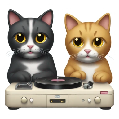 two cats listening to a record player sticker