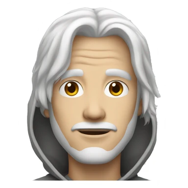White man with white hair wearing a hoodie sticker