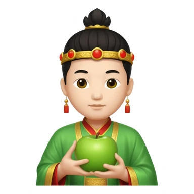 chinese god with an apple, green sticker