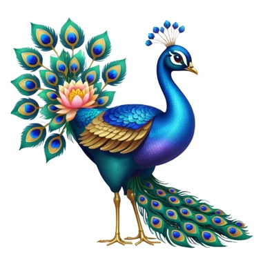 peacock with lotus blossom tail feathers sticker