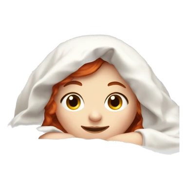 Pale Girl with red hair laying down cozy in a white blanket sticker