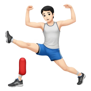 Hombre blanco pelinegro haciendo estiramientos de piernas sticker