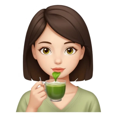 beautiful brunette , with light brown eyes (let's call her kami), sipping matcha sticker