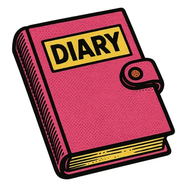 a pink diary, old school comic book style sticker