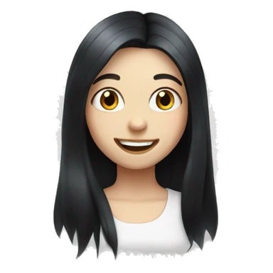 Pale girl with long black hair with a happy face sticker