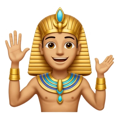 Discord emoji for "RA Silkroad", Ancient Egyptian theme, funny Pharaoh clapping hands laughing, cartoonish, colorful, shiny gold, small and clear.
 sticker