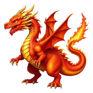 cinematic-noble-fierce-fire-dragon-full body-emoji,-poised-and-imposing,-with-a-muscular,-scaled-body-ablaze-in-fiery-hues-of-crimson,-molten-orange,-and-molten-gold,-and-intense,-burning-eyes-that-mirror-the-heart-of-a-volcano;-rendered in detail, displaying hi sticker