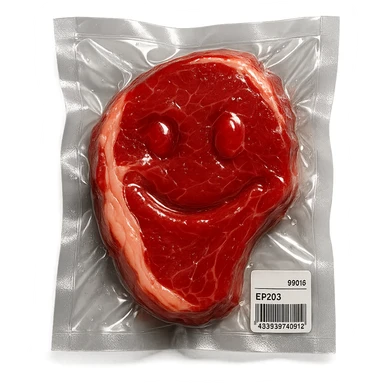 shiny steak, extra glossy and puffy, vacuum-sealed style sticker