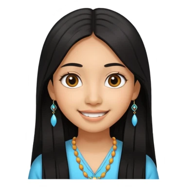 20 yr old asian woman hair  center part big eyes big smile tanned skin straight black hair hippie part hair  sticker
