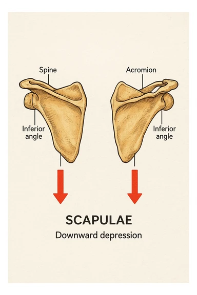 Scapole che vanno in giù depresse, viste anatomicamente. Fallo capire magari con frecce in basso sticker