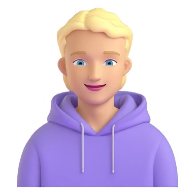 smiling blonde man with blue eyes in a lilac hoodie sticker