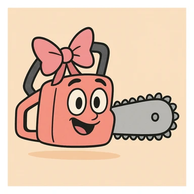 cute chainsaw with a pink bow, cartoon style, adorable, friendly, colorful sticker