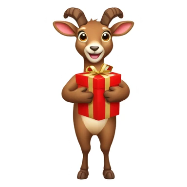 happy smiling brown chamois holding red gift sticker