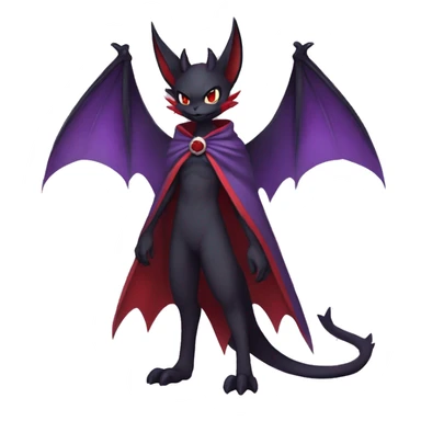  Black Red Purple Anthro Kawaii Edgy Cool Vampiric Demonic Beautiful Noivern-Nargacuga-Litten with big Bat Ears and wearing a cape and collar full body sticker