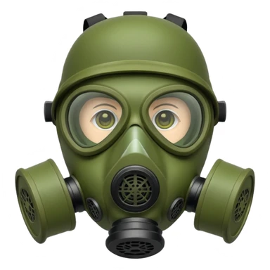 green gas mask, one filter sticker