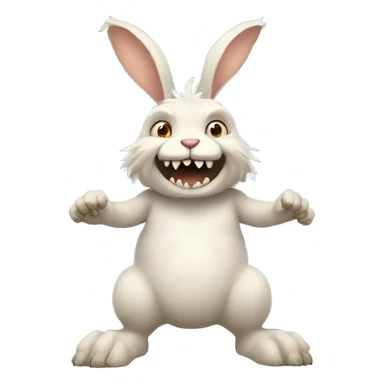 Fluffy standing rabbit with skin colour hands feet and face of a monster with a wide grin across whole face with nine triangle teeth sticker