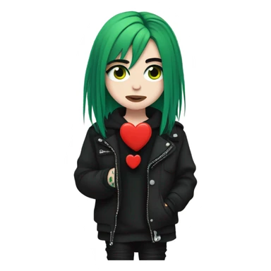 Emo Billie eilish with a broken red heart sticker
