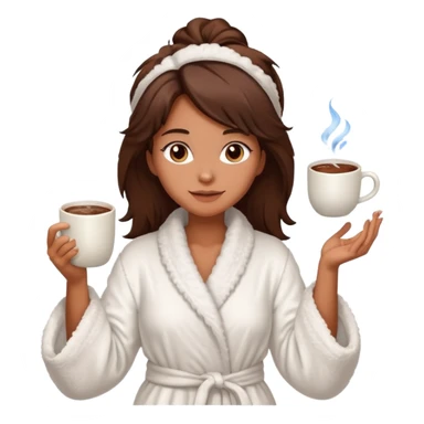 {
      "type": "human",
      "look": "fluffy robe woman, messy hair, holding cup of cocoa",
      "description": "a woman in a fluffy robe with messy hair, holding a cup of cocoa"
    } sticker