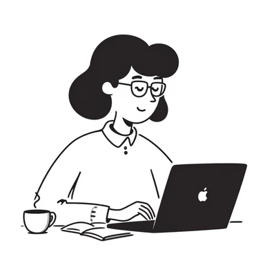 blonde writer woman wearing glasses working on a laptop sticker
