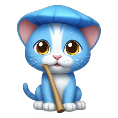  Cute Blue Cat without ears wearing a mushroom cap with a stick sticker