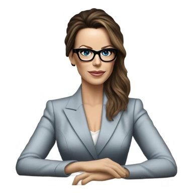 Hyper Realistic photo Kate Beckinsale blue eyes wearing glasses in a business meeting high fashion  sticker