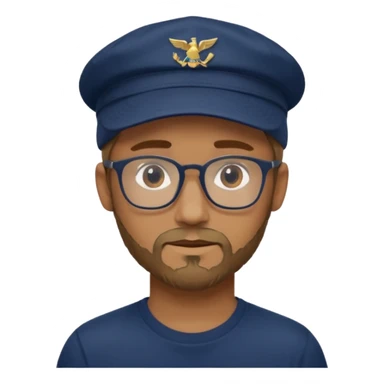 guy with navy blue and dark green cap, brown glasses, white t-shirt, and dark blonde scruff sticker