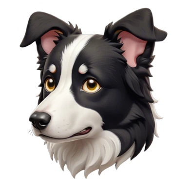 Cinematic Grumpy Black and White Border Collie Portrait Emoji, Head tilted slightly with a deeply unimpressed expression, showcasing a dense black and white coat with intense eyes narrowed into an unamused glare, ears slightly drooping in exasperation, Simplified yet comically expressive features, highly detailed, glowing with a dry, sarcastic glow, high shine, effortlessly judgmental yet dignified, stylized with a touch of cynicism, bright but brooding, soft glowing outline, capturing the essence of an eternally unimpressed yet determined herder, so lifelike it feels like it could sigh heavily at you in disdain at any moment! sticker