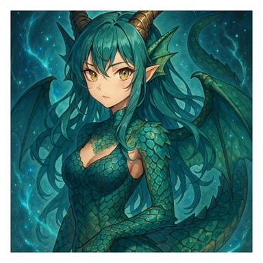 dragon girl, anime style, detailed scales, magical aura sticker