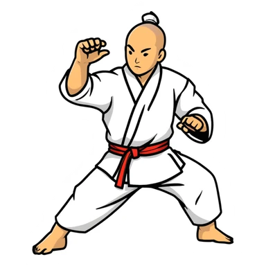 Martial artist in dynamic kung fu pose, wearing traditional loose outfit with sash sticker