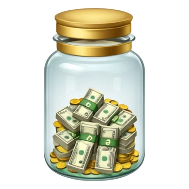 glass tip jar emoji style, simple with cash and coins sticker