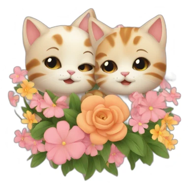 Cute cats hugging with flowers sticker