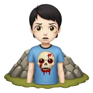 zombie emoji with short black hair and i ❤️ haunted mound t-shirt sticker