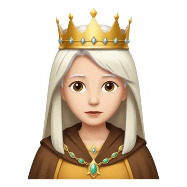 Queen with straight white hair – golden crown, brown robe sticker