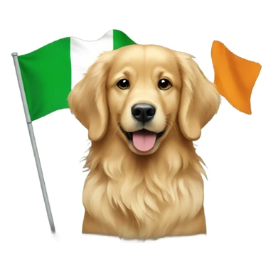 A golden retriever with a Ireland flag  sticker