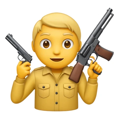 yellow emoji with a mischievous expression holding a gun sticker