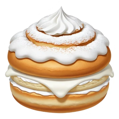 semla bun with fluffy cream in the middle and powdered sugar the top bun sticker