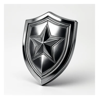 chrome style shield with a central star, mirror finish, sci-fi sticker