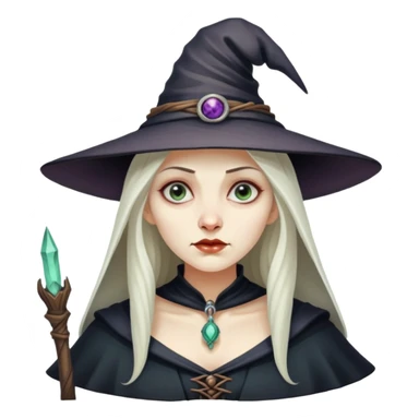 Baba Yaga sorceress woman, classic witch hat, mysterious expression sticker