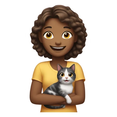 happy girl with pet cat sticker