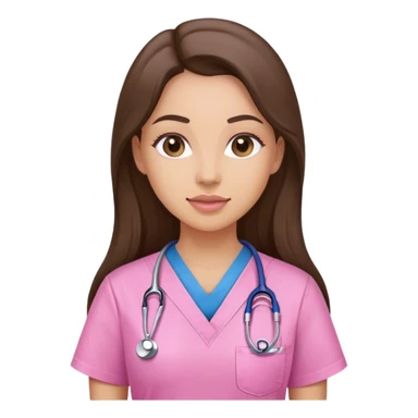 Nurse, woman, long brunette hair, pink scrubs sticker