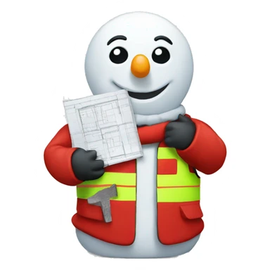 snowman holding construction plans in red vest sticker
