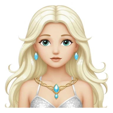 Aura, Goddess of Breeze from Gods and Goddesses with long platinum blonde hair, white sequin outfit sticker
