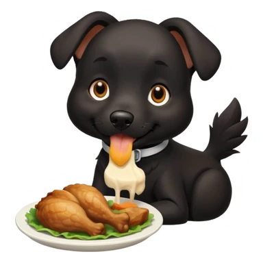 Can you create a black dog with a white stripe chasing it’s own tails and eating chicken sticker