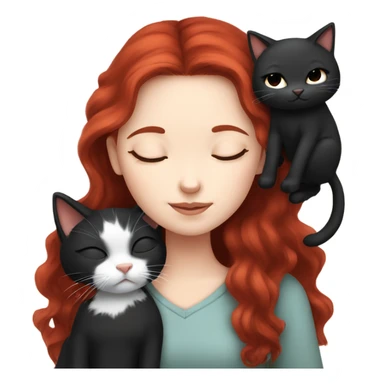 White skin dark red haired girl sleeping with a black kitten sticker